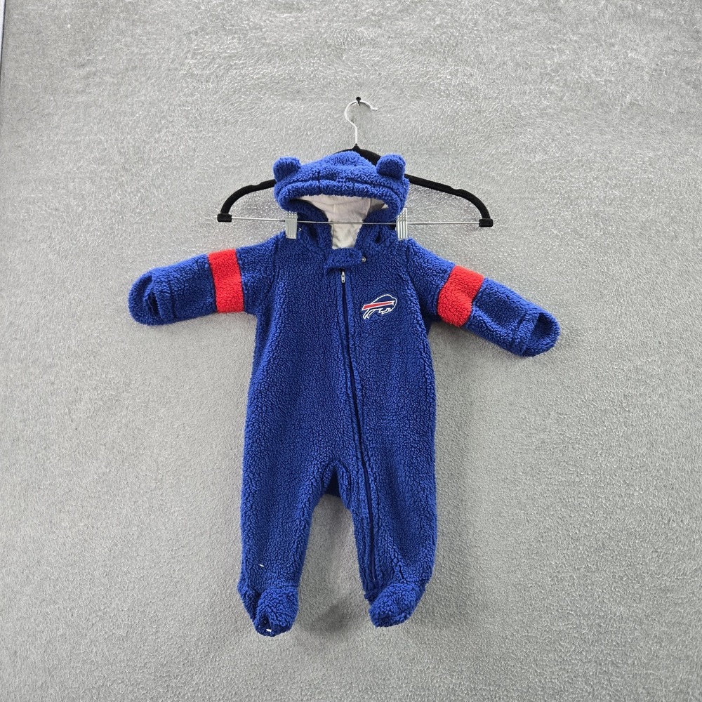 Buffalo Bills Men Sleepwear 3/6M Blue One Piece Jumpsuit Logo Embroidery Sherpa